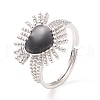 Black Cubic Zirconia Heart Sun Adjustable Ring RJEW-C028-03P-1
