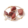 Natural Red Jasper Nuggets Copper Wire Wrapped Flat Round Pendants PALLOY-JF03038-02-4