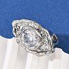 Brass Pave Cubic Zirconia Adjustable Open Cuff Rings for Women RJEW-R032-01P-2
