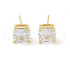 Square Brass Stud Earrings with Clear Glass for Women X-EJEW-L285-006G-1