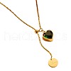 304 Stainless Steel Emerald Rhinestone Heart Slider Lariat Necklaces for Women FS-WGF69E1-01-5