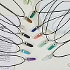 FIBLOOM 12Pcs 12 Styles Double Terminated Pointed Bullet Natural & Synthetic Mixed Gemstone Pendant Necklaces with Wax Cords NJEW-FI0001-44-4