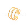 Ion Plating(IP) 304 Stainless Steel Triple Line Open Cuff Ring for Women RJEW-S405-171G-3