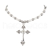 Mother's Day Jewellery Natural Pearl with Cross Alloy Pendant Necklaces NJEW-JN04813-1