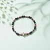 Natural & Synthetic Mixed Gemstone Beaded Stretch Bracelet with Clear Cubic Zirconia Cross for Women BJEW-JB08247-4
