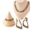 Leopard Print Alloy Oval Link Chain Necklaces & Bracelets & Triangle Stud Earring Sets FS-WG20E63-01-6