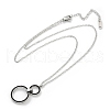 304 Stainless Steel Jet Rhinestone Double Rings Pendant Necklaces NJEW-V001-04P-4