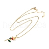 Brass FireBrick Enamel Rose Pendant Necklaces for Women NJEW-U042-01A-G-2
