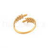 Ion Plating(IP) 304 Stainless Steel Leaf Open Cuff Ring for Women RJEW-S405-190G-2