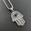 Retro Punk Style Stainless Steel Jet Rhinestone Hamsa Hand Pendant Necklaces for Hip-hop Fashion Men JT3718-3