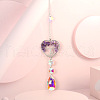 Wire Wrapped Natural Amethyst Heart with Tree of Life Pendant Decorations HJEW-K046-02P-05-1