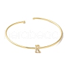 Rack Plating Brass Micro Pave Clear Cubic Zirconia Letter Open Cuff Bangles BJEW-A018-01G-R-2