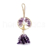Wire Wrapped Chips Natural Amethyst Big Pendant Decorations HJEW-H057-03E-2