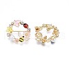 Flat Round with Butterfly Bee Flower Enamel Pin with Rhinestone X-JEWB-N007-070-2