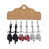 3 Pairs Sword Pierced Heart Dangle Earrings Set AF3404-1