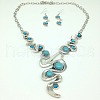 Bohemia Style Alloy with Synthetic Turquoise Wave Pendant Necklaces & Flat Round Dangle Earrings Sets for Women FS-WGC7E0A-01-4