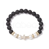 Natural Lava Rock & Shell Pearl Round Beads Stretch Bracelets BJEW-JB11826-01-2