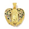 Virgin Mary Theme Rack Plating Brass Micro Pave Cubic Zirconia Pendants KK-C074-23G-04-1
