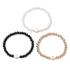 3Pcs 3 Styles CCB Plastic Beads & Opaque Acrylic Beads & ABS Plastic Imitation Pearl Round Beads Stretch Bracelet Set BJEW-JB11605-2