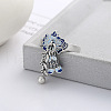 Flower with Leaf 925 Sterling Silver Enamel Finger Rings FS-WGABCB6-01-2