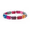 Natural Multi-Color Agate Column Beaded Stretch Bracelet BJEW-JB08658-01-1