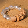 Nuggets Plastic Pearl & Natural Coconut Beaded Stretch Bracelets for Women WGD2EAF-01-4