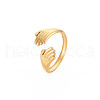 Ion Plating(IP) 304 Stainless Steel Double Hand Hug Open Cuff Ring for Women RJEW-S405-199G-3