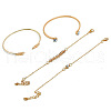 4Pcs 4 Styles Feather & Flat Round Alloy with Crystal Rhinestone Cuff Bangles & Link Bracelets FS-WGEDE23-01-5