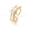Round Natural Freshwater Pearl Finger Ring for Women RJEW-C090-04G-1