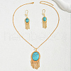 Bohemian Ethnic Oval Synthetic Turquoise Fringed Earrings & Necklaces Sets LA0641-6