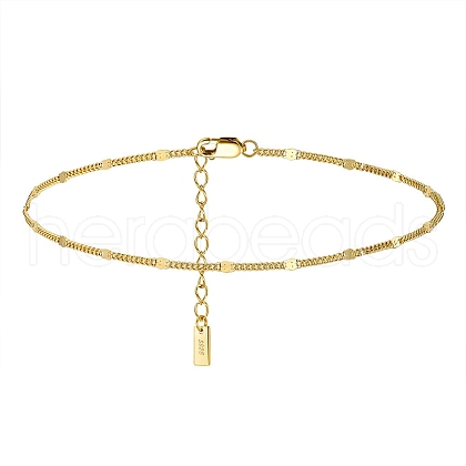 925 Sterling Silver Curb Chain Anklet with Rectangle Charm AJEW-F162-001G-1