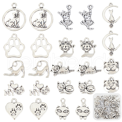 SUNNYCLUE 72Pcs 12 Style Tibetan Style Alloy Kitten Pendants TIBE-SC0001-72-1