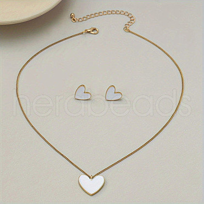 Heart Alloy Enamel Pendant Necklaces & Stud Earrings Sets FS-WGC1033-03-1