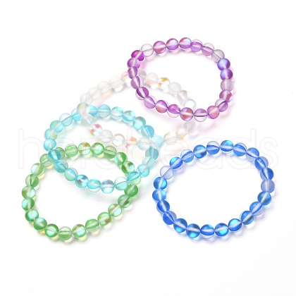 Synthetic Moonstone Stretch Bracelets for Teen Girl Women BJEW-JB06702-1