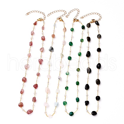 Nuggets Natural Gemstone Beaded Necklaces NJEW-JN03188-1
