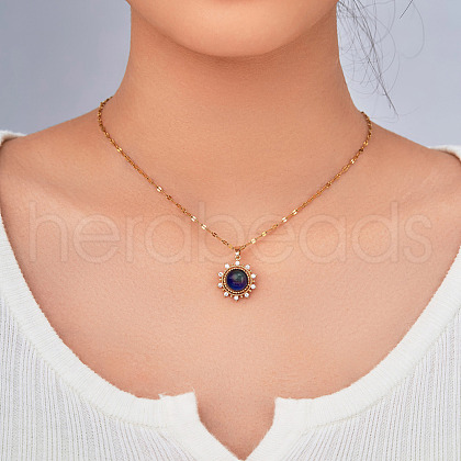 Brass Pave Clear Cubic Zirconia Blue Sun Pendant Nnecklaces MO0901-1
