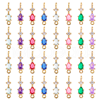 SUPERFINDINGS 32Pcs 8 Colors Brass Cubic Zirconia Connector Charms KK-FH0004-48-1