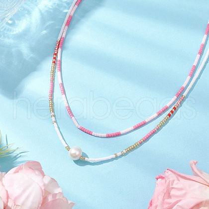 Mother's Day Jewellery Glass Beaded Double Layer Necklaces NJEW-MZ00070-02-1