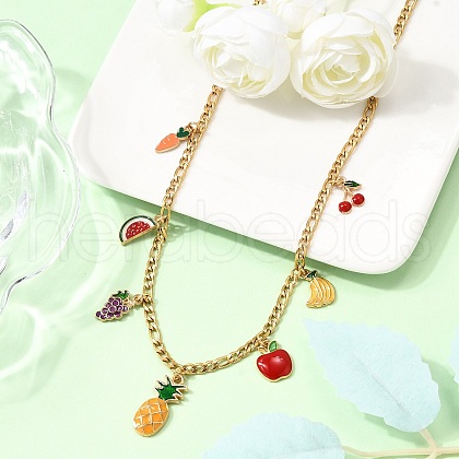Alloy Colorful Enamel Fruit Pendant 304 Stainless Steel Chain Necklaces NJEW-TA00201-1