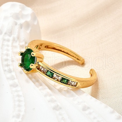 Brass Micro Pave Cubic Zirconia Cuff Rings for Women RJEW-H247-06G-1