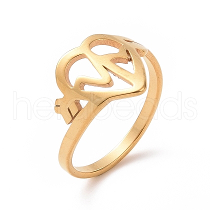 Ion Plating(IP) 201 Stainless Steel Heart Beat Finger Ring RJEW-J051-18G-1