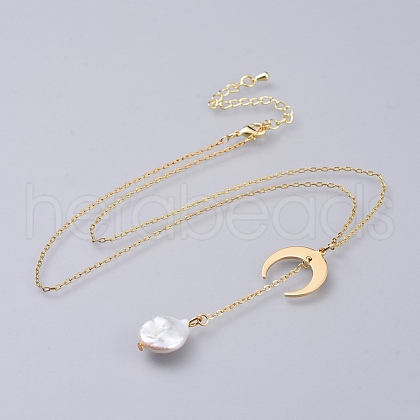 Natural Baroque Pearl Keshi Pearl Pendant Necklaces NJEW-JN02493-1