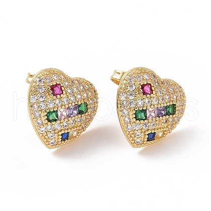 Colorful Cubic Zirconia Heart Stud Earring EJEW-C008-02G-1