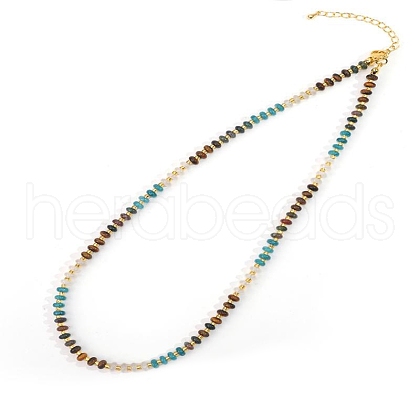 Colorful Natural Apatite & Tiger Eye & Quartz Crystal Rondelle Beaded Necklaces for Summer Beach Style CL7611-4-1