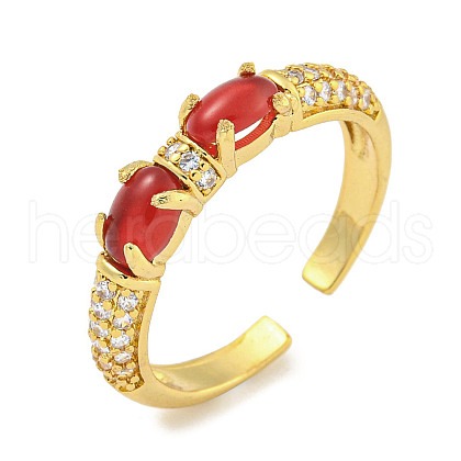 Oval Rack Plating Brass Micro Pave Cubic Zirconia Open Cuff Rings for Women RJEW-F162-05G-01-1