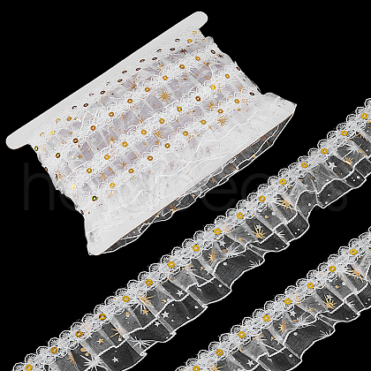 FINGERINSPIRE 10 Yards Double Layer Polyester Pleated Lace Trim DIY-FG0006-46-1