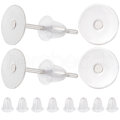 Beebeecraft 1600Pcs 2 Styles  304 Stainless Steel Flat Round Blank Peg Stud Earring Findings FIND-BBC0003-53A-1