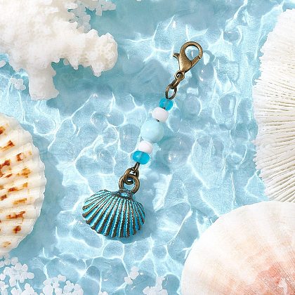 Ocean Theme Alloy Charm & Glass Beads Pendant Decorations HJEW-JM03158-03-1