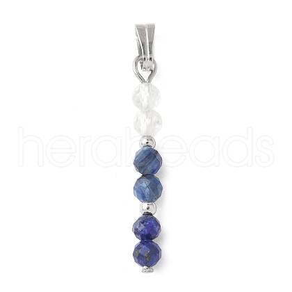 Faceted Round Natural Quartz Crystal & Lapis Lazuli & Kyanite Beaded Pendants PALLOY-JF03529-02-1