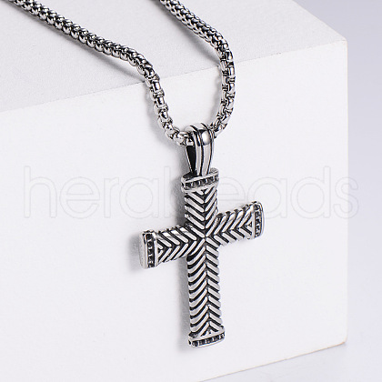 Retro Rock Punk Men's Cross Stainless Steel Pendant Necklaces GJ8904-1-1